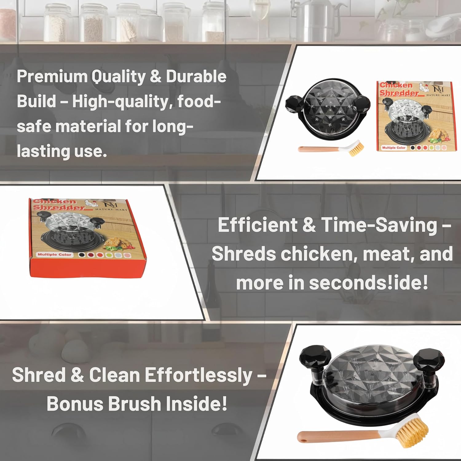 Skiennix Chicken Shredder - Eco-Friendly Large Meat Shredder Tool with Ergonomic Handle | BPA-Free, Black