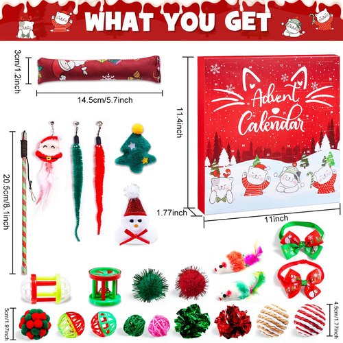 Cat Advent Calendar 2025, 24 Day Advent Calendar for Pets Christmas Countdown Calendar for Kitten with Assorted Cat Interactive Play Toys