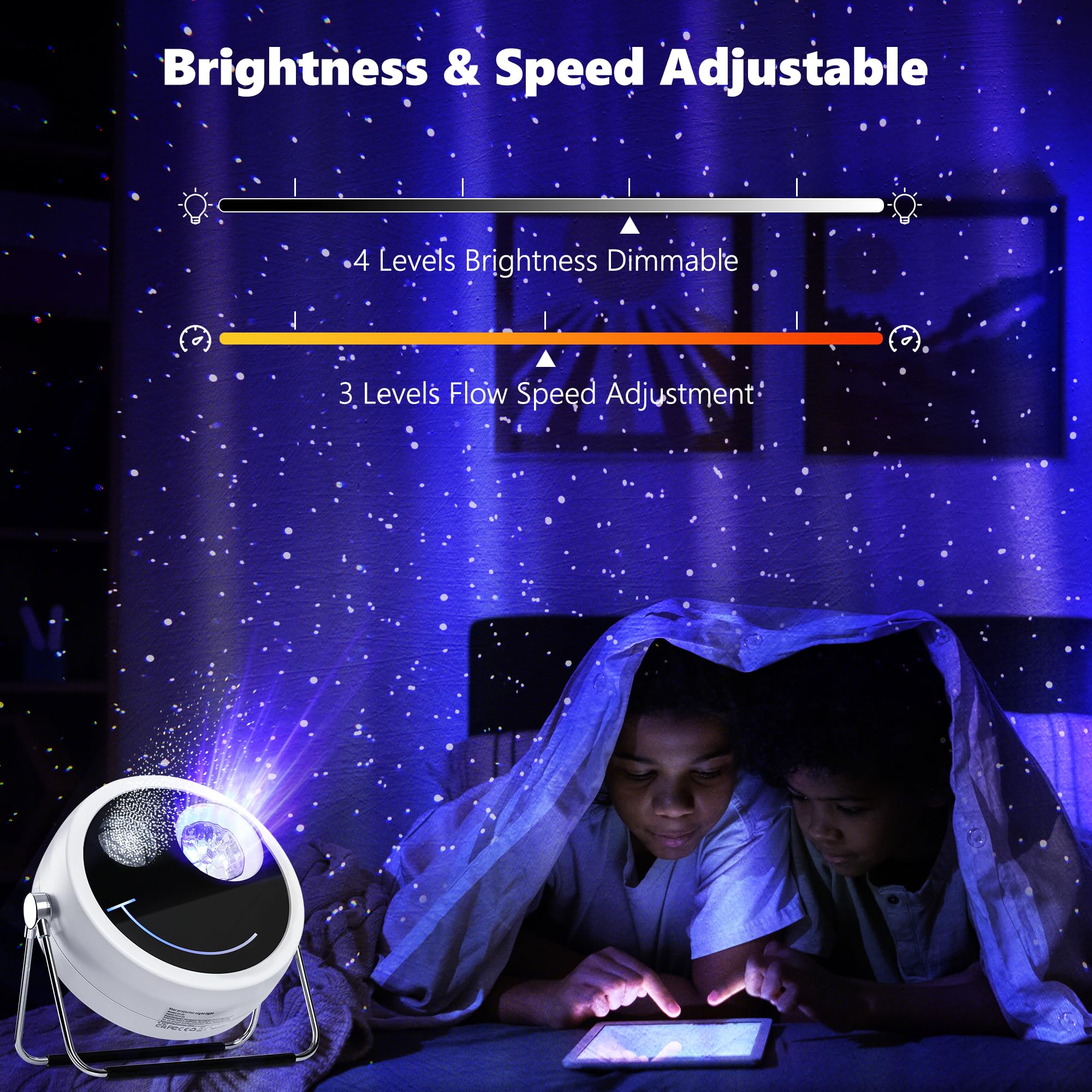 Brizled Star Projector Galaxy Light, USB C White Starry Projector Works with PD Power Supply, Bluetooth Speaker and White Noise Aurora Light, LED Galaxy Lighting for Bedroom Home Party