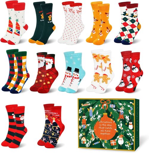 Advent Calendar 2025 | 12-Day Countdown Christmas Socks Set - Perfect Holiday Gifts for Women