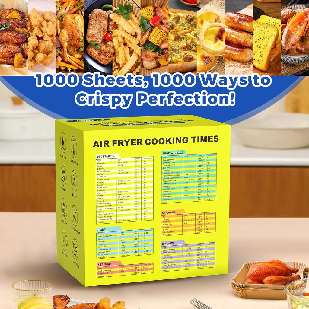 Air Fryer Paper Liners by [Brand Name] - 1000 Pcs Heavy-Duty Non-Stick Parchment for 5-8 Qt Baskets