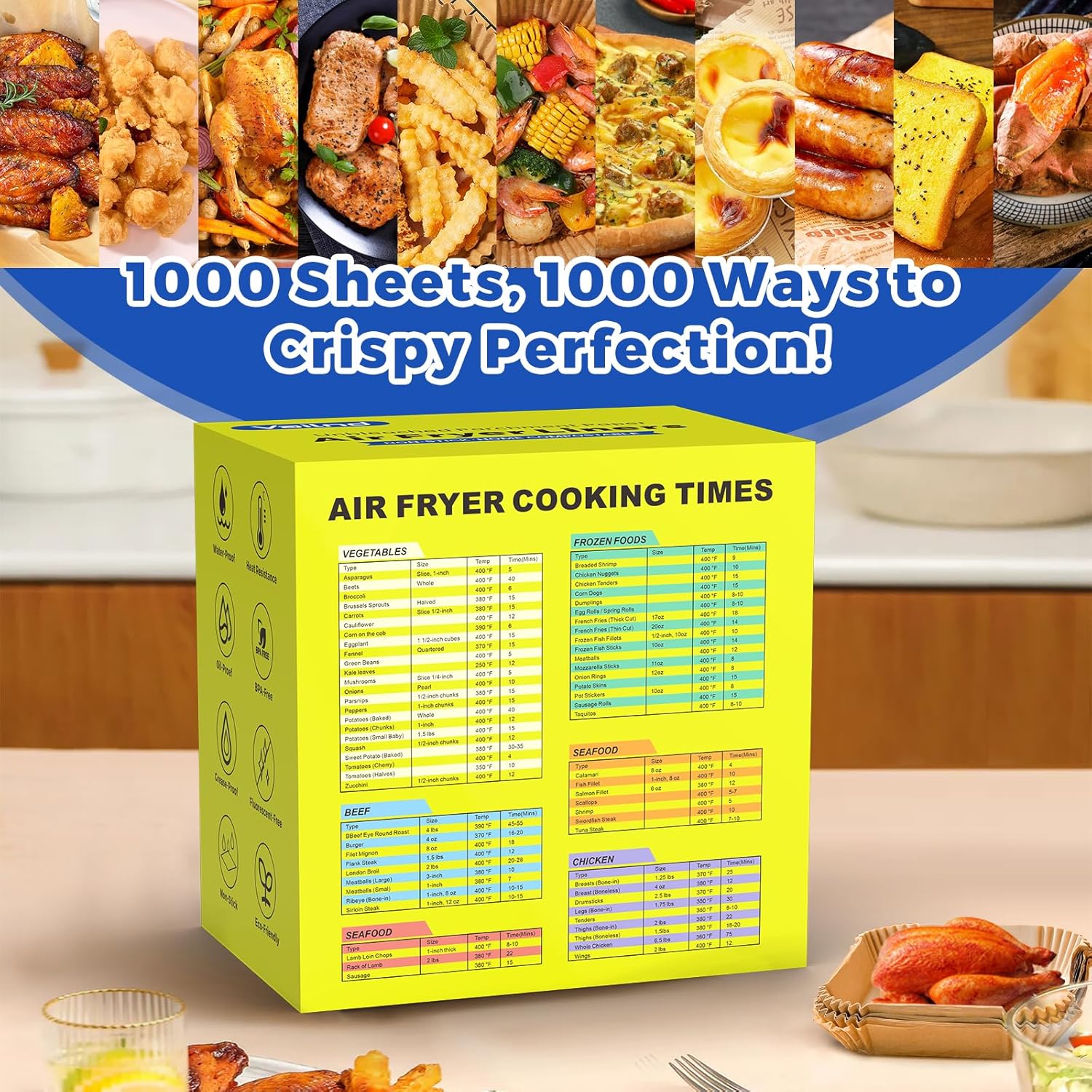 Air Fryer Paper Liners by [Brand Name] - 1000 Pcs Heavy-Duty Non-Stick Parchment for 5-8 Qt Baskets