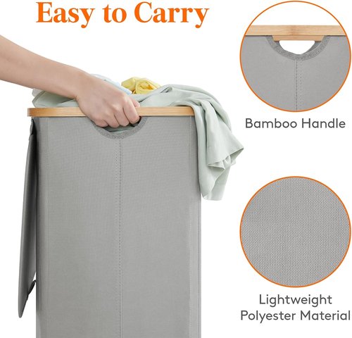 Lifewit 100L Laundry Basket - Foldable Clothes Hamper with Lid & Bamboo Handles | Silver Grey