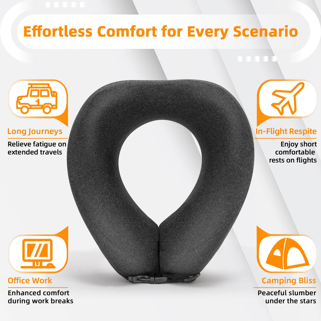 nadachi Neck Pillow Airplane Travel Set - Pure Memory Foam Travel Neck Pillow, Plane Pillow for Long Flights Essentials, Sleeping with 3D Contoured Eye Mask, Earplugs, Portable Bag (Darkgray-M)