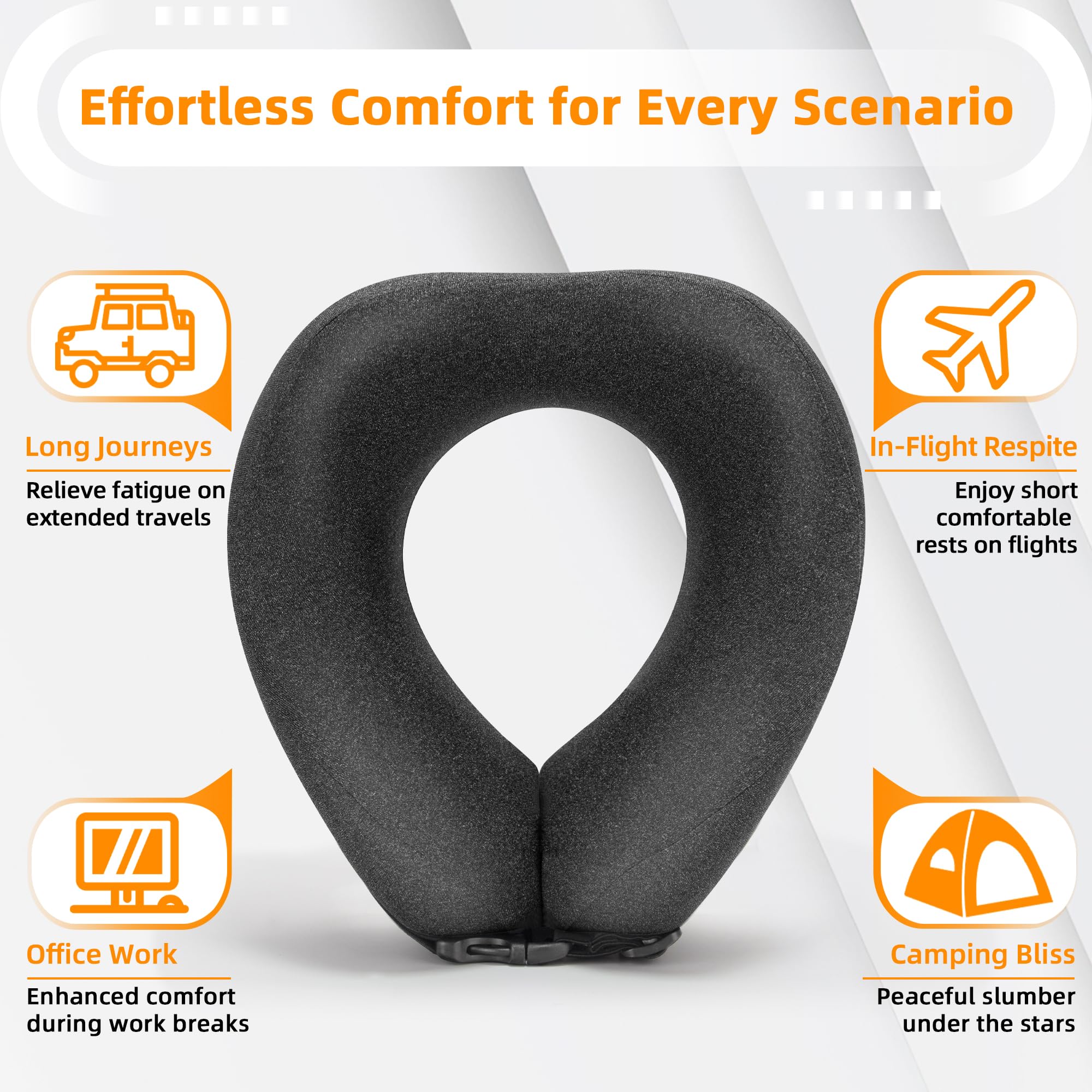nadachi Neck Pillow Airplane Travel Set - Pure Memory Foam Travel Neck Pillow, Plane Pillow for Long Flights Essentials, Sleeping with 3D Contoured Eye Mask, Earplugs, Portable Bag (Darkgray-M)