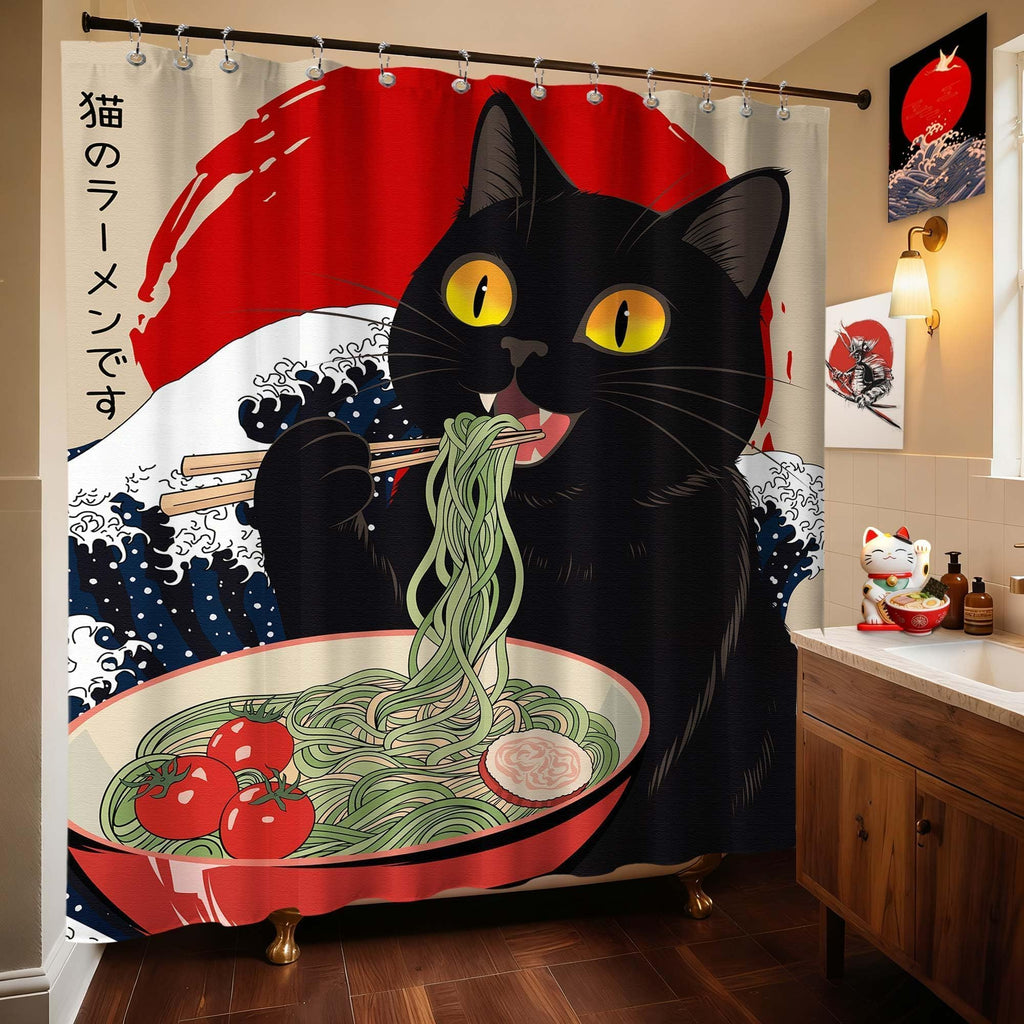 puuiui Funny Cat Shower Curtain Japanese Anime, 70x72 Inch