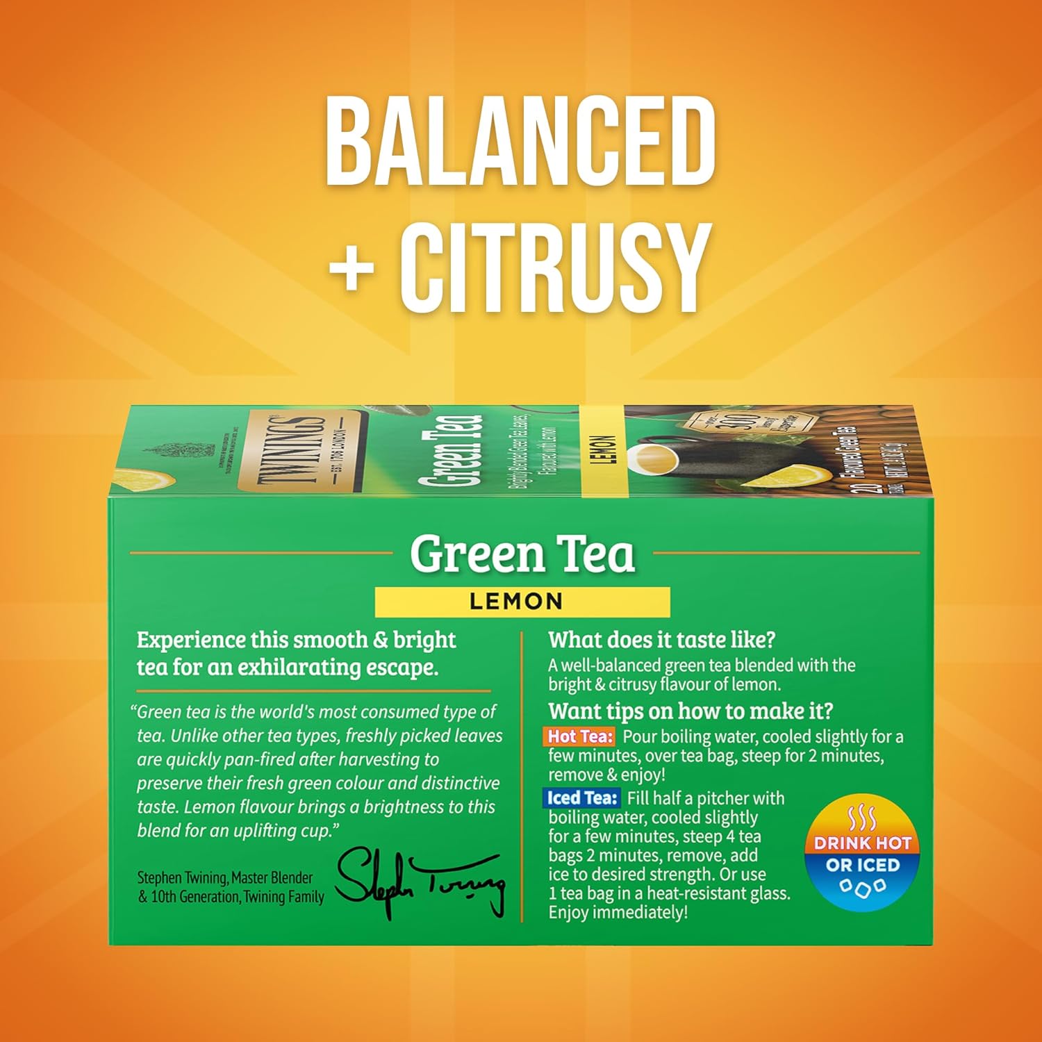 Twinings Green Tea - Zesty Lemon Flavor, Individually Wrapped, 20 Count (Pack of 6) - Enjoy Hot or Iced