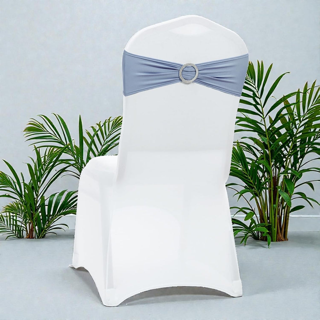 MDS Spandex Chair Sashes - Pack of 200 Elastic Stretch Bands with Buckle Slider - Dusty Blue