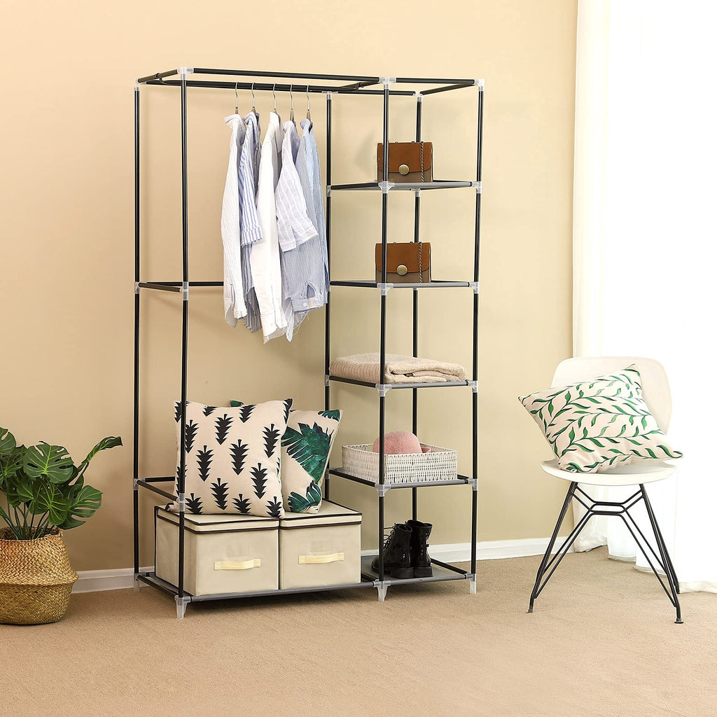 SONGMICS 43 Inch Portable Clothes Closet Wardrobe with Non-Woven Fabric and Hanging Rod Quick and Easy to Assemble Gray ULSF007G
