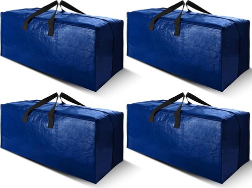Cosy Family Extra Large Moving Bags - Heavy Duty Storage Totes with Backpack Straps & Strong Handles | Set of 4, Blue