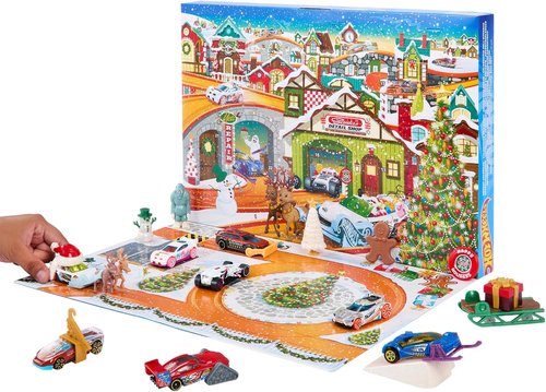 Hot Wheels | 2023 Advent Calendar Toy Car Set - 8 1:64 Scale Vehicles, 16 Accessories & Playmat