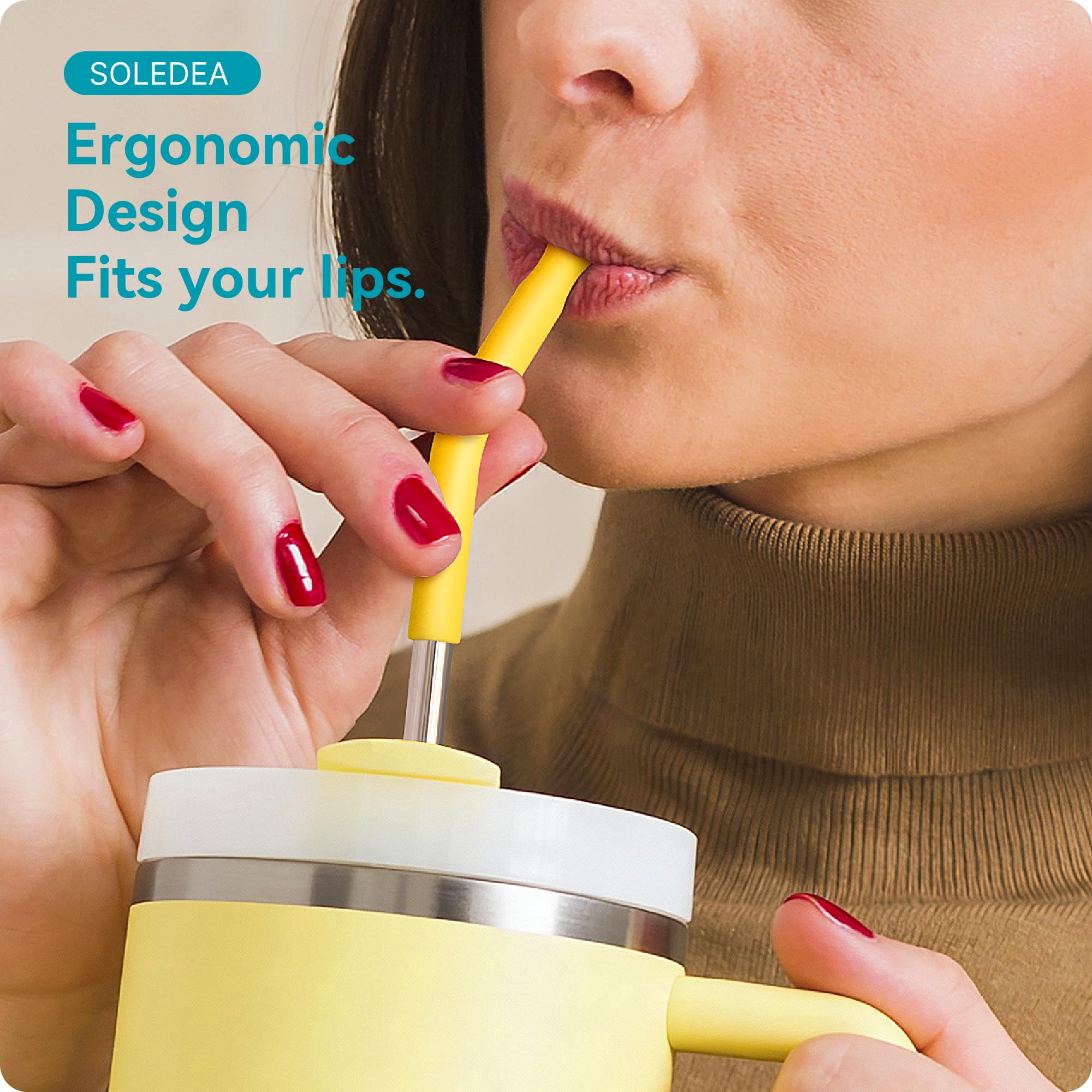 Soledea 40 oz Straight Metal Straws for 40 oz Stanley Tumbler, 6 Pcs Stainless Steel Reusable Drinking Metal Straw with Colourful Silicone Tips,Straw for Glass Cups, BPA FREE