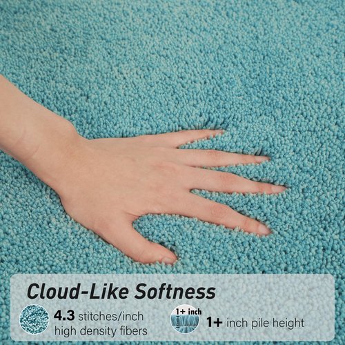 CHEZARTEMIS Luxury Quick Dry Non-Slip Bathroom Rugs【17'' x 24'' Blue】 Highly Absorbent Washable and Ultra Soft, Extra Thick Fluffy Bath Mats for Shower/Kitchen/Bathtub Floor