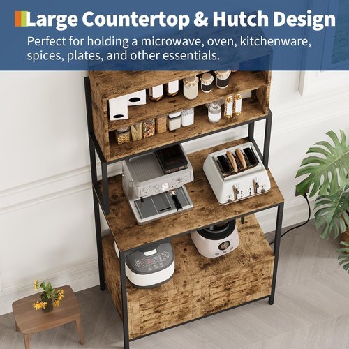 Garvee Bakers Rack with Storage Cabinet, 68" Industrial 6-Tier Kitchen Storage Shelf with Cabinet,Microwave Stand,Shelves,Freestanding Coffee Bar for Pots, Spices & Kitchen Essentials