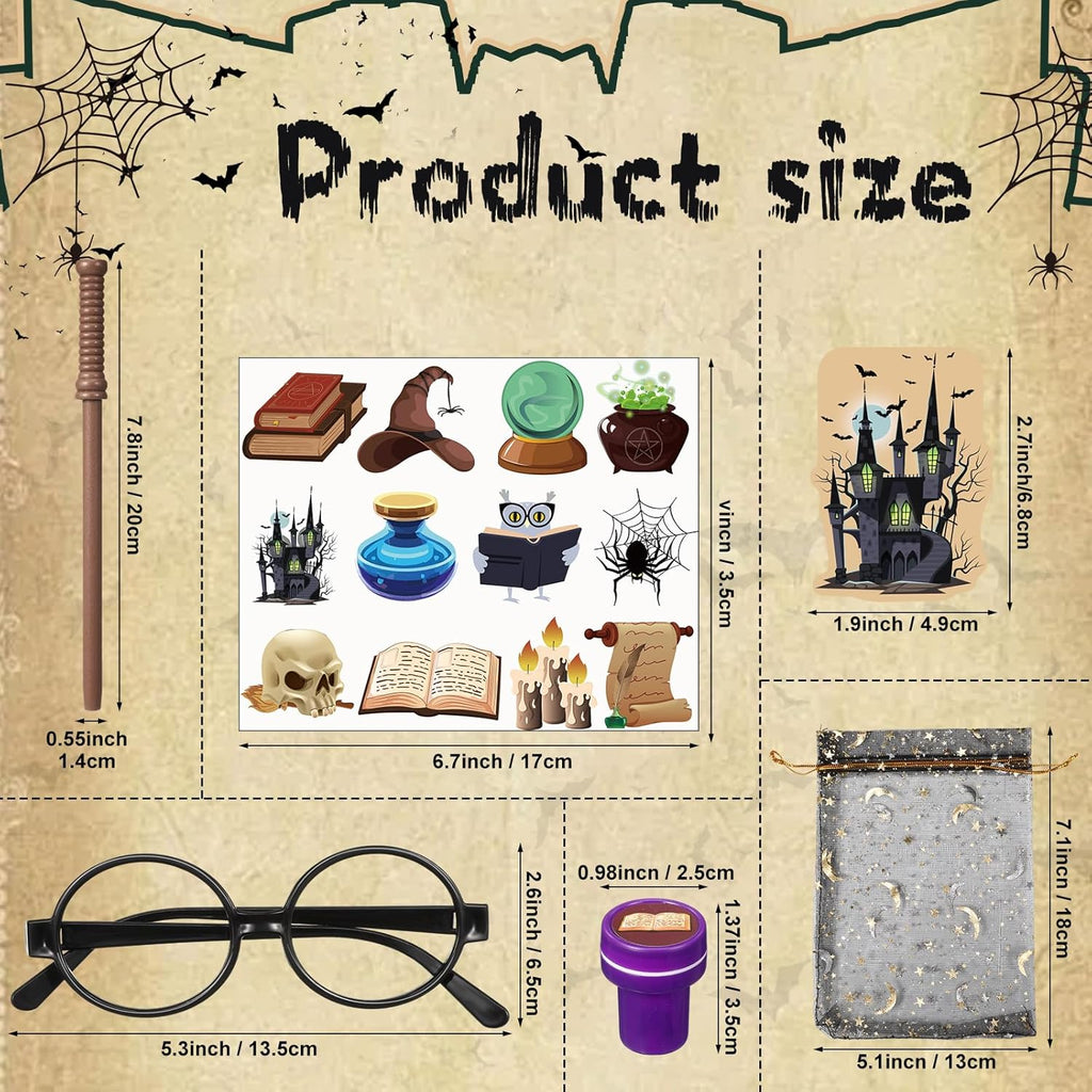 Pasimy Wizard Party Favors - 144 Pcs Magical Goody Bag Set with Mini Notebook, Glasses & Stickers