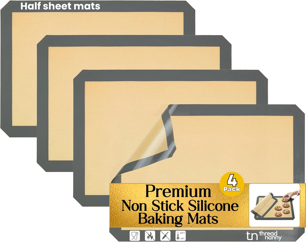 Skiennix Silicone Baking Mats - Non-Stick, Reusable 4-Pack | Heavy-Duty Half Sheet for Macarons & Pastries