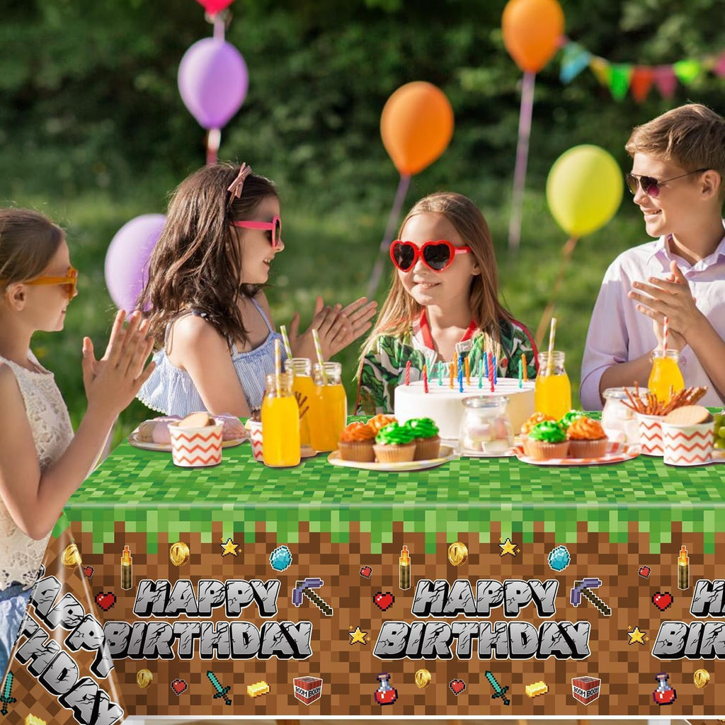 HALUNHL Pixel Birthday Party Decorations Tablecloth, Large 108" X 54" Popular Game Theme Birthday Table Cover for Big Fans, Pixel Party Supplies Table Cloth for Home