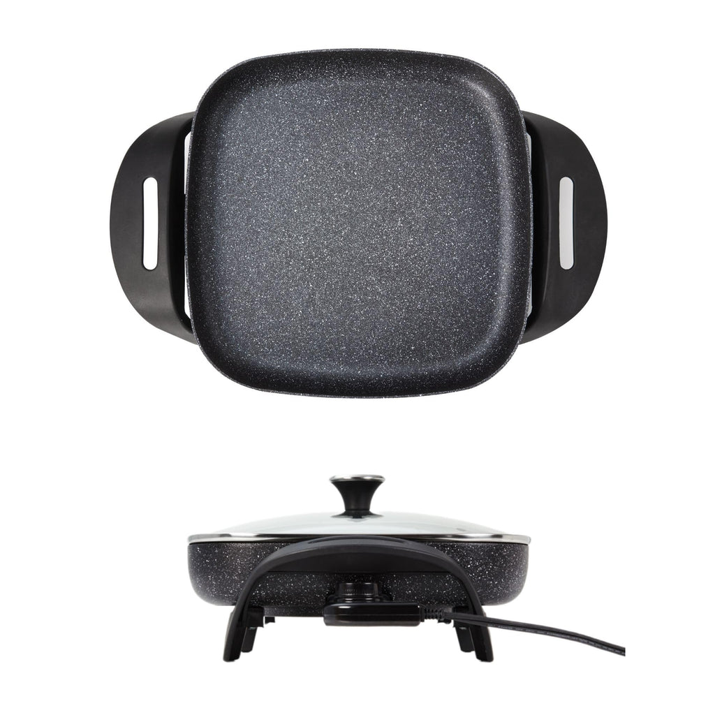 Starfrit The Rock Electric Skillet - 12" x 12" - Rock.Tec Non-Stick Cooking Surface - Tempered Glass Lid - 1200W