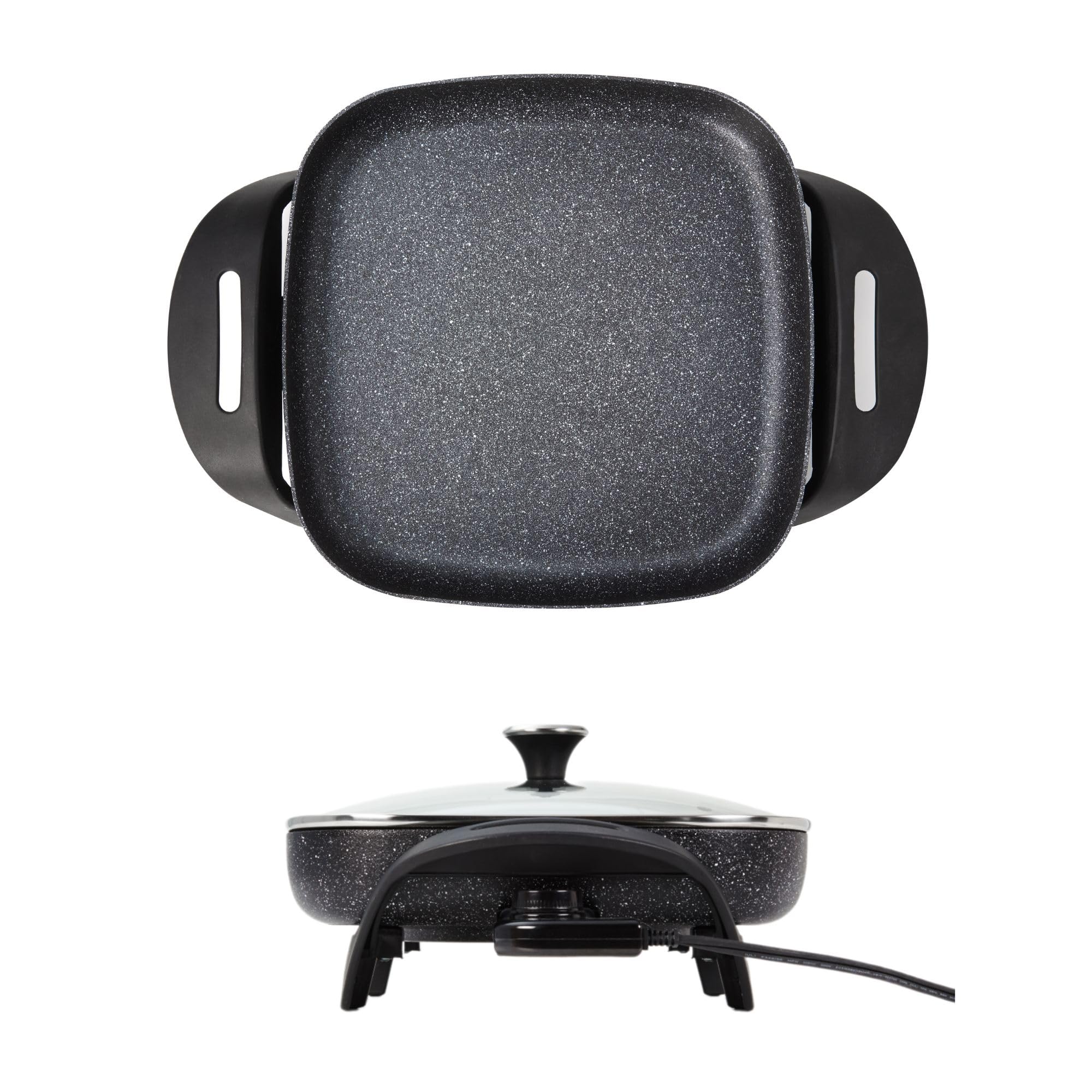 Starfrit The Rock Electric Skillet - 12" x 12" - Rock.Tec Non-Stick Cooking Surface - Tempered Glass Lid - 1200W