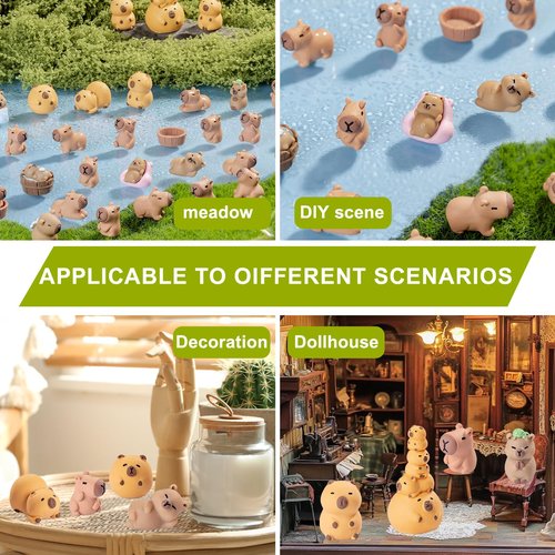 Faunamancy 54 Pcs Mini Capybara Resin Figurines,Miniature Animal Figures,Capybara Cake Topper and Party Decorations,Garden Landscape Accessories,Capybara Gifts (Mini Capybara 54Pcs)