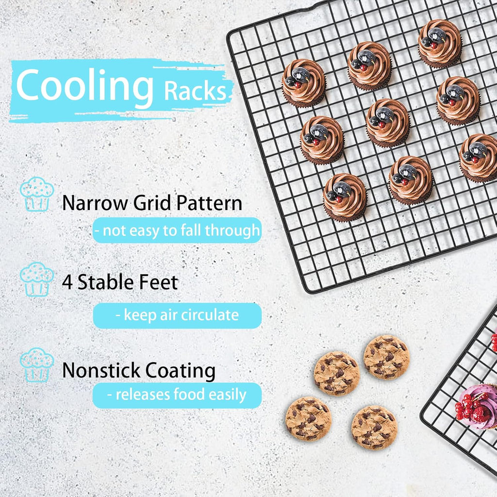 Tebery Heavy Duty Wire Cooking Rack - 2 Pack Nonstick Baking & Cooling Grid, 16" x 10" for Roasting & Grilling