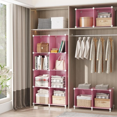 AWTATOS Cube Storage Organizer - Portable DIY Closet Shelves for Kids | Stackable 6-Cube Design in Pink