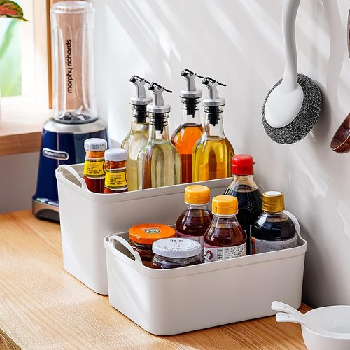ANMINY Plastic Storage Bins - 5PCS Large Lidded Containers for Closet & Desktop Organization | Wheat Lids
