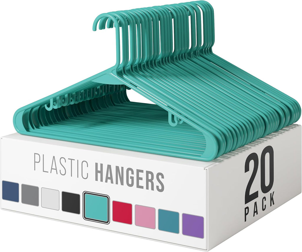 Aqua Plastic Hangers 20 Pack - Versatile Clothes Hangers for Space-Saving Closet Organization