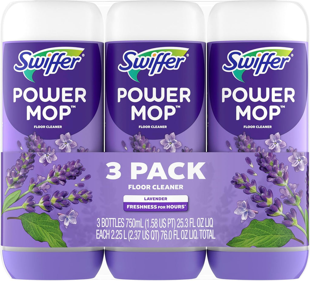 Swiffer PowerMop Floor Cleaning Solution - Lavender Scent, Triple Pack for Effortless Cleaning