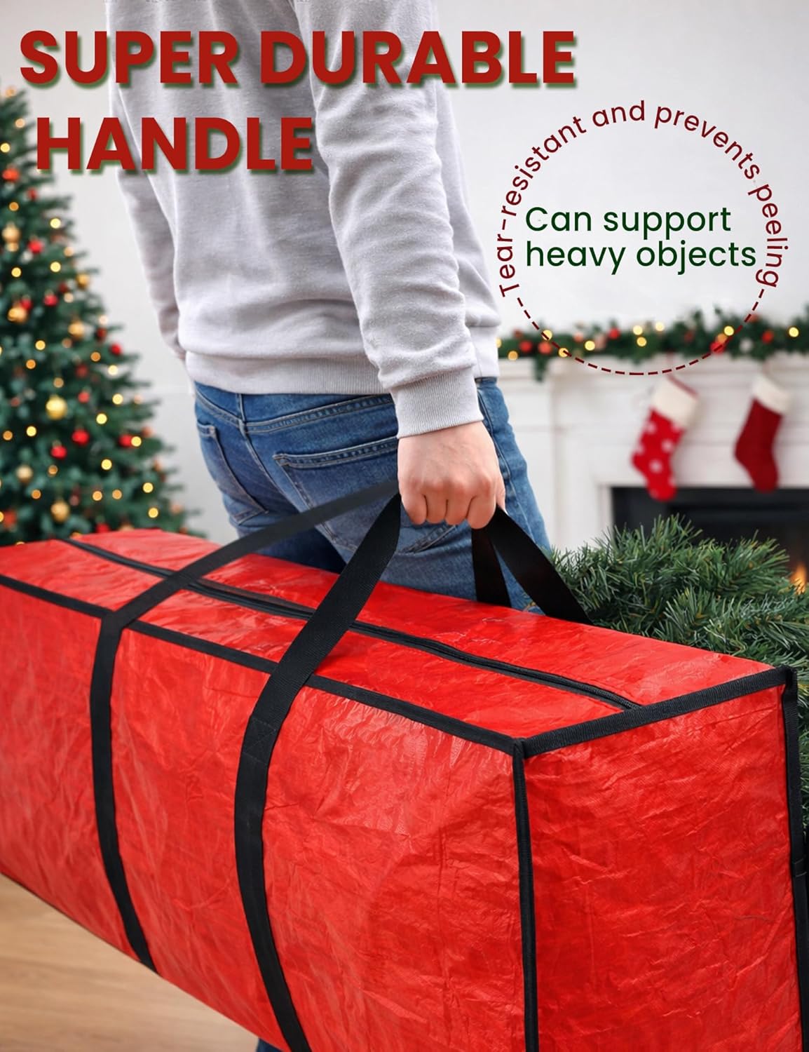 Christmas Tree Storage Bag - Waterproof Heavy-Duty Organizer for Up to 9ft Artificial Trees | Large Red with Reinforced Handles