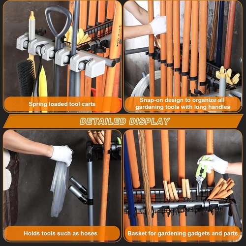Garden Tool Storage Rack - Heavy-Duty Organizer with Wheels for Garage & Yard Tools