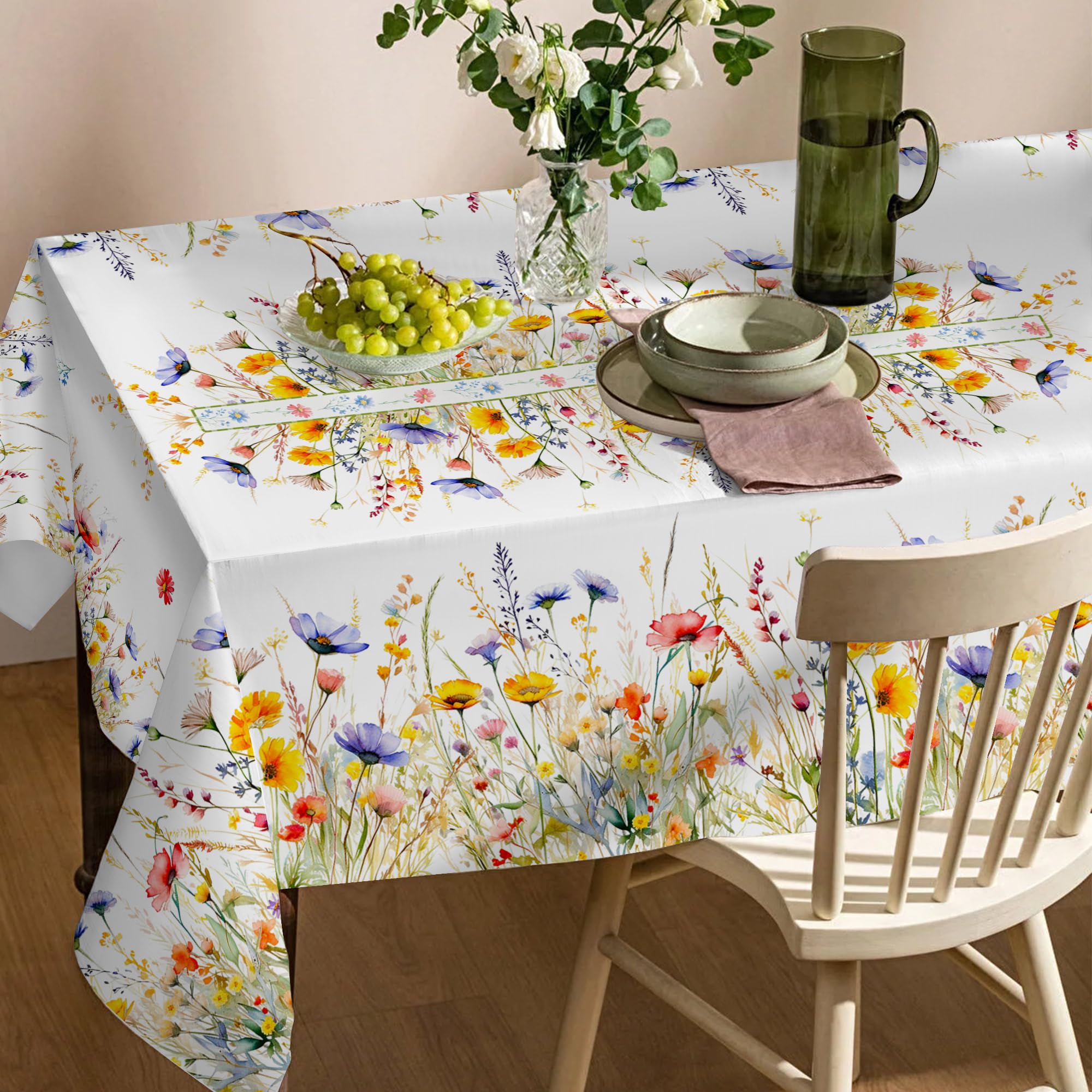 cusugbaso Spring Tablecloth 60x84 Inch for Rectangle Tables - Blooming Flower Spring Decorations for Home - Water Resistant Flower Table Cloth for Party,Table