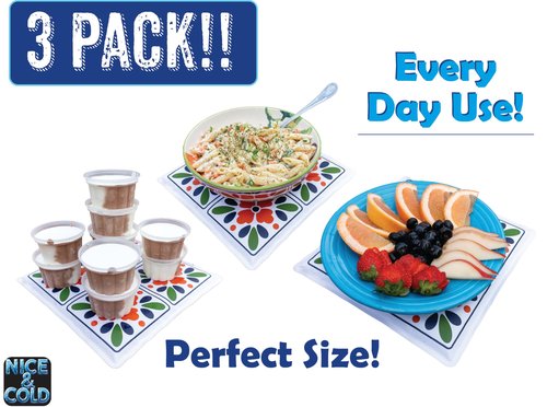 Cold Mats for Keeping Food Cold - 3 Pack! - 9x9 Inch Decorative Cool Mats from Johnny World - Chilled Serve Trays for Cheese Boards, Charcuterie, Appetizers & More - Perfect for Parties & Picnics