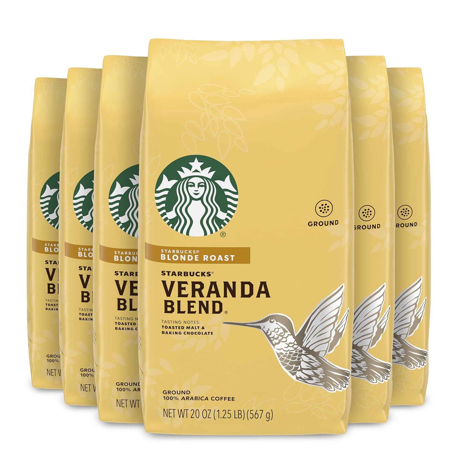 Starbucks Veranda Blend Coffee - Ground, Smooth Flavor, 20-Ounce Bags, Pack of 6