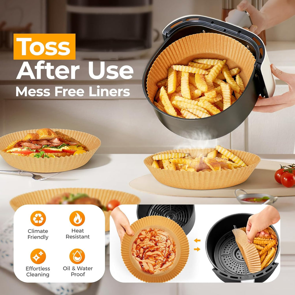 Ninja Air Fryer Liners - 205 PCS Heavy-Duty Disposable Parchment Paper | 8" Round, Oil-Proof & Non-Stick