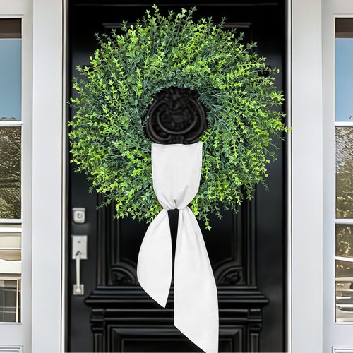 HUZIYAHAN 28-Inch Large Boxwood Door Wreath - Year-Round Greenery for Rustic Home Decor