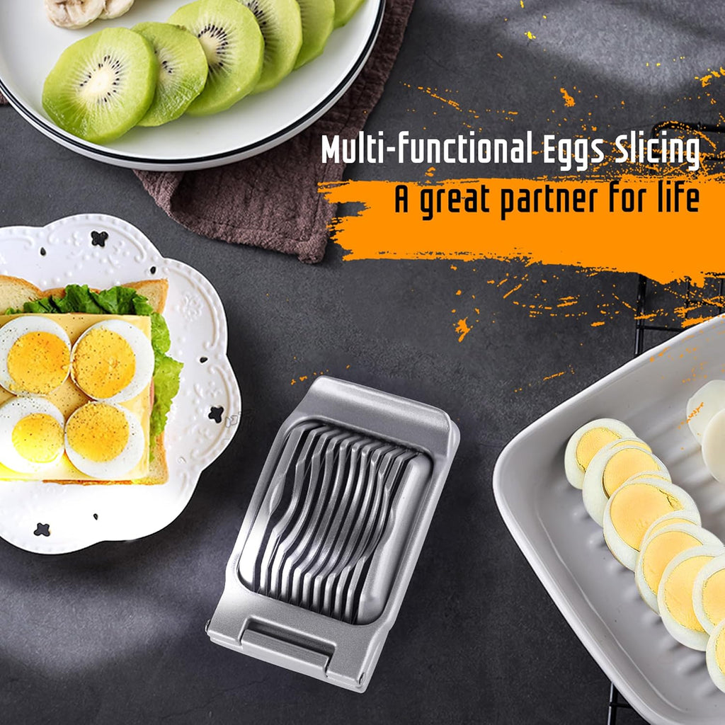 Skiennix Egg Slicer - Heavy-Duty Stainless Steel Cutter for Hard Boiled Eggs & Fruits | Dishwasher Safe