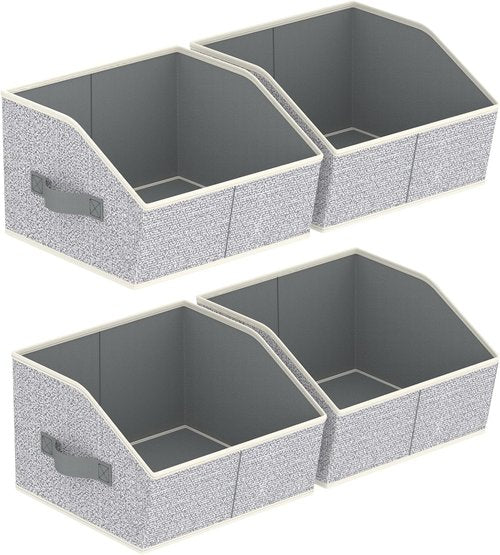 Homsorout Storage Bins - Small Trapezoid Closet Organizers with Handles | 4-Pack Light Gray Fabric Baskets