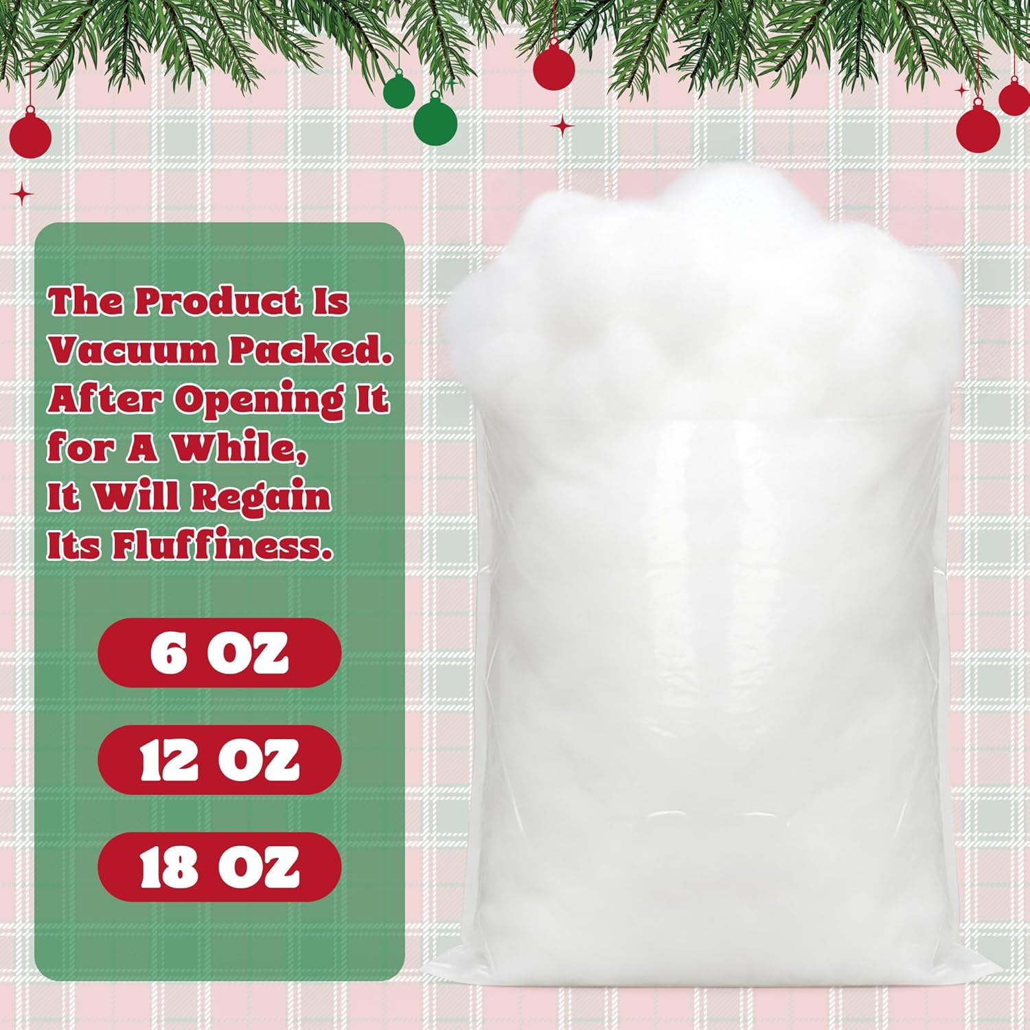 QZYL Fake Snow - Fluffy Cotton Snow for Christmas Decor | 6 OZ Vacuum Packaged Artificial Snow Fluff