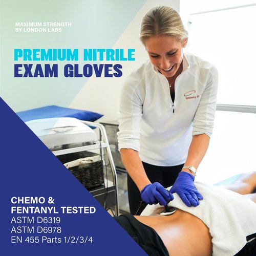 London Labs Cobalt Blue 5 Mil Nitrile Exam Gloves Disposable Latex Free | Medical Rubber Gloves for Doctors, EMT, First Aid Kit, Food Service & Cleaning | Pack of (100 CT)