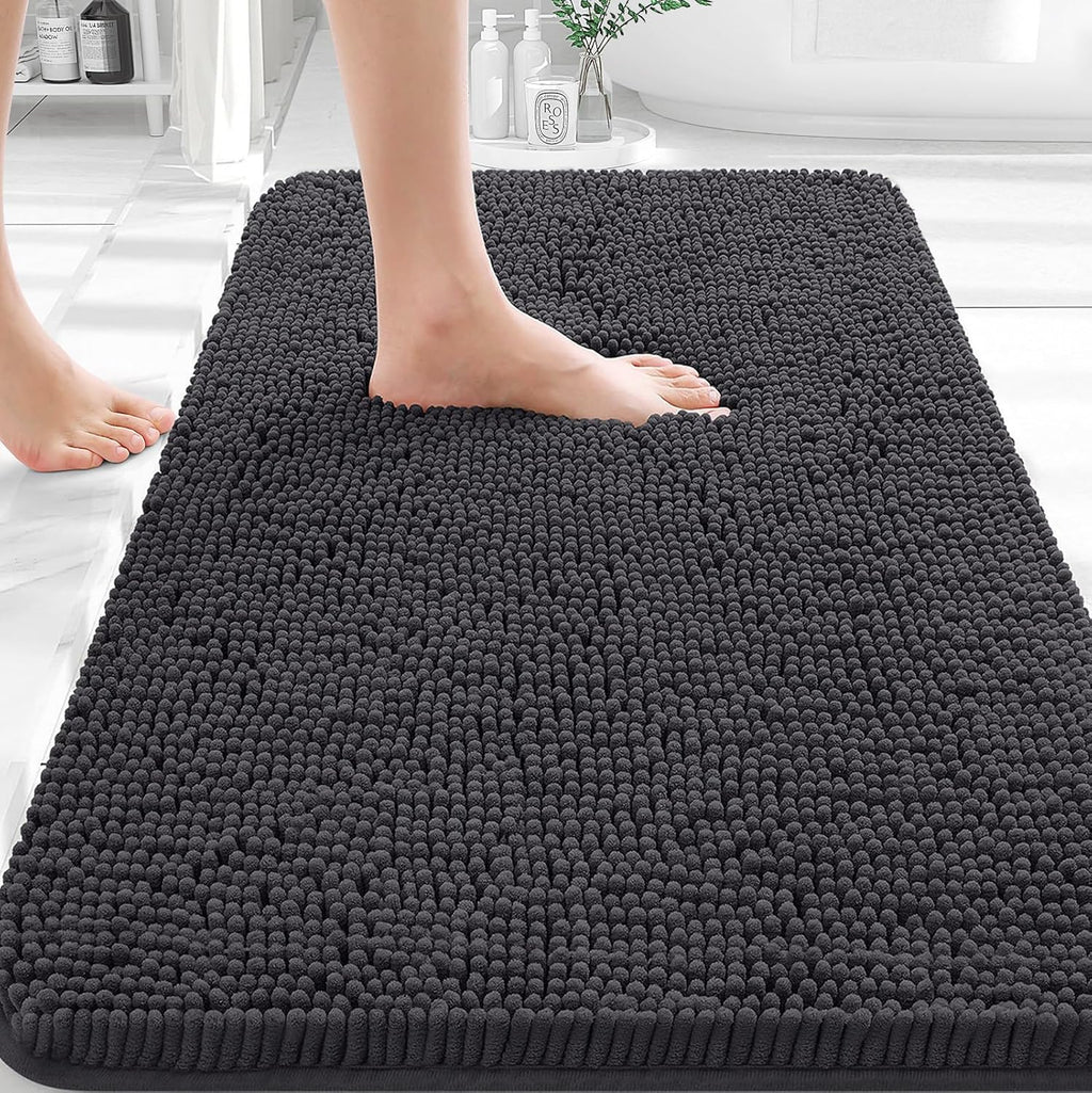 OLANLY Bath Rugs - Extra Soft Chenille Bathroom Mats | Quick-Dry, Machine Washable, 35x24, Dark Grey