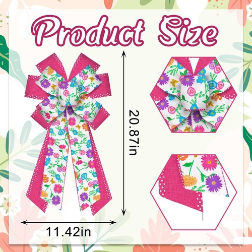 ABTOLS Large Spring Bows - Pink Dot Wreath Bows for Front Door | Colorful Floral Burlap Decor