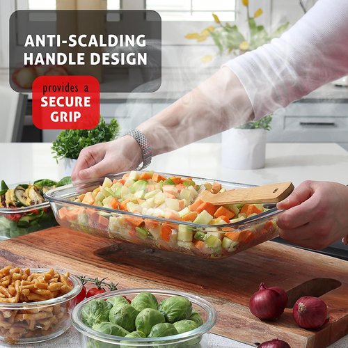 EATEX 8-Piece Deep Glass Casserole Dishes Set - Oven Safe Bakeware with Plastic Lids | Ideal for Lasagna & Leftovers