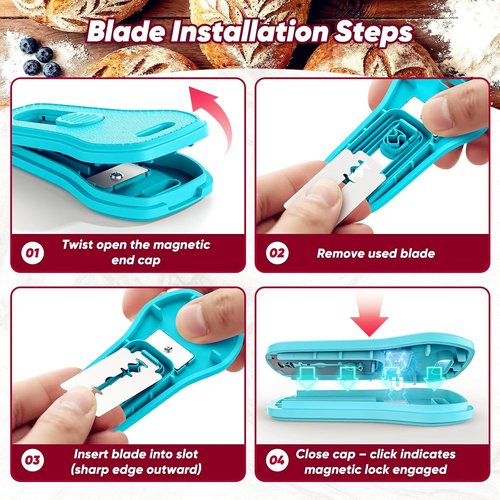 24SHEN Bread Lame - Sourdough Scoring Tool with Magnetic Handle & 5 Razor Blades - Blue