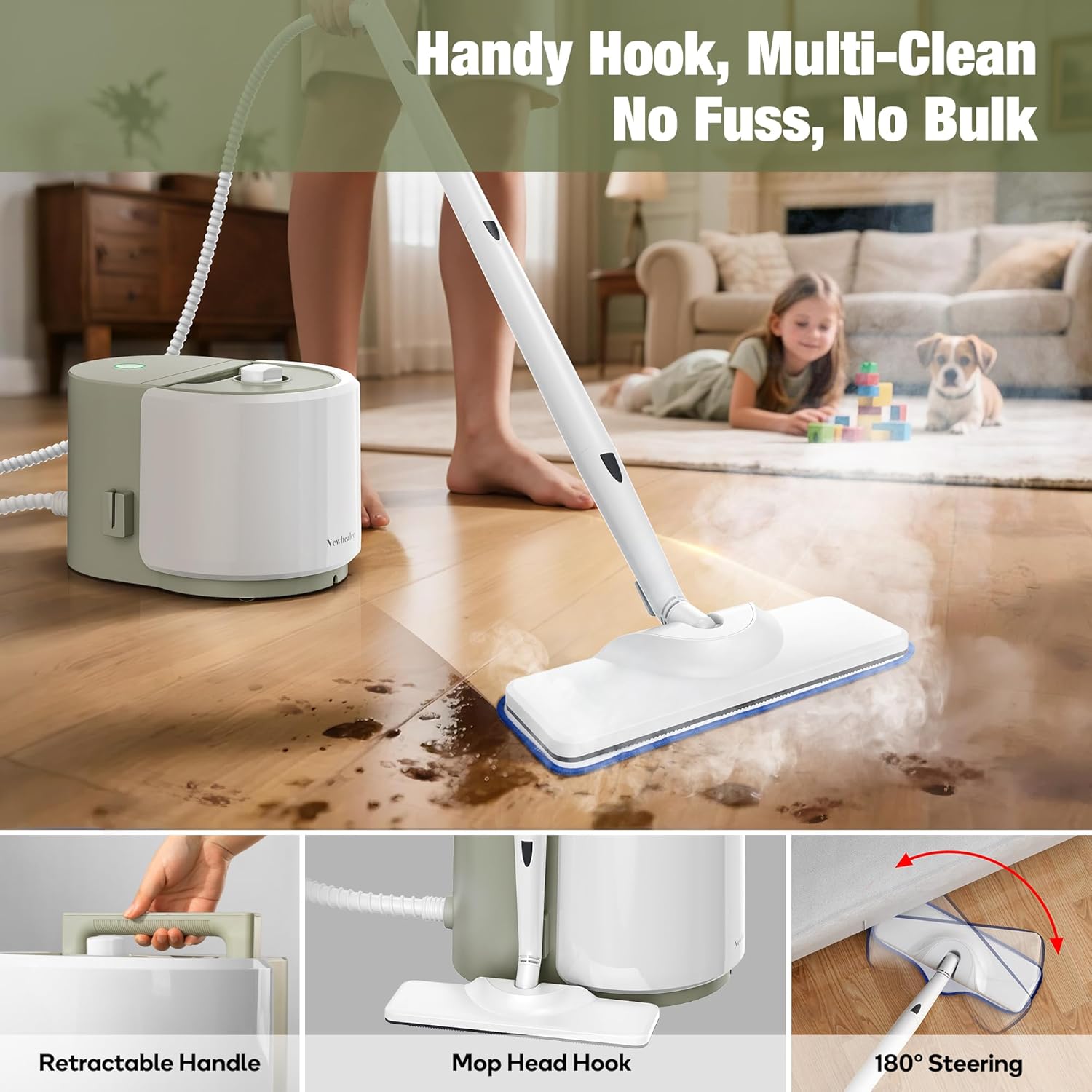 Newbealer Heavy-Duty Steam Cleaner - Multi-Purpose Steamer with 20 Accessories | Stainless Steel Boiler, Max 5 Bar