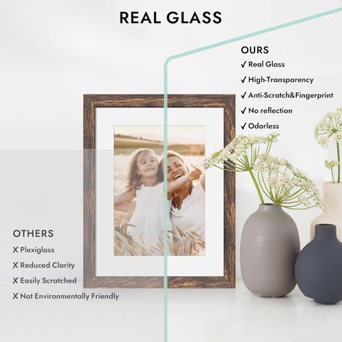 Hongkee 5x7 Picture Frame - Rustic Brown Wooden Frame for 4x6 or 5x7 Photos | Wall & Tabletop Display