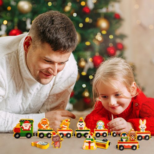 2025 Christmas Advent Calendar Gifts for Kids, Commodum Magnetic Wooden Animals Train Set, 24 Days Advent Calendar Countdown Gifts for Toddlers Boys Girls, Montessori Toys Xmas Surprise Holiday Gifts