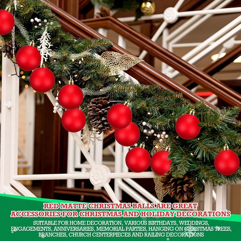 Red Christmas Ball Ornaments 100 Pcs 2.36 Inch Fillable Drops with Gold Rope