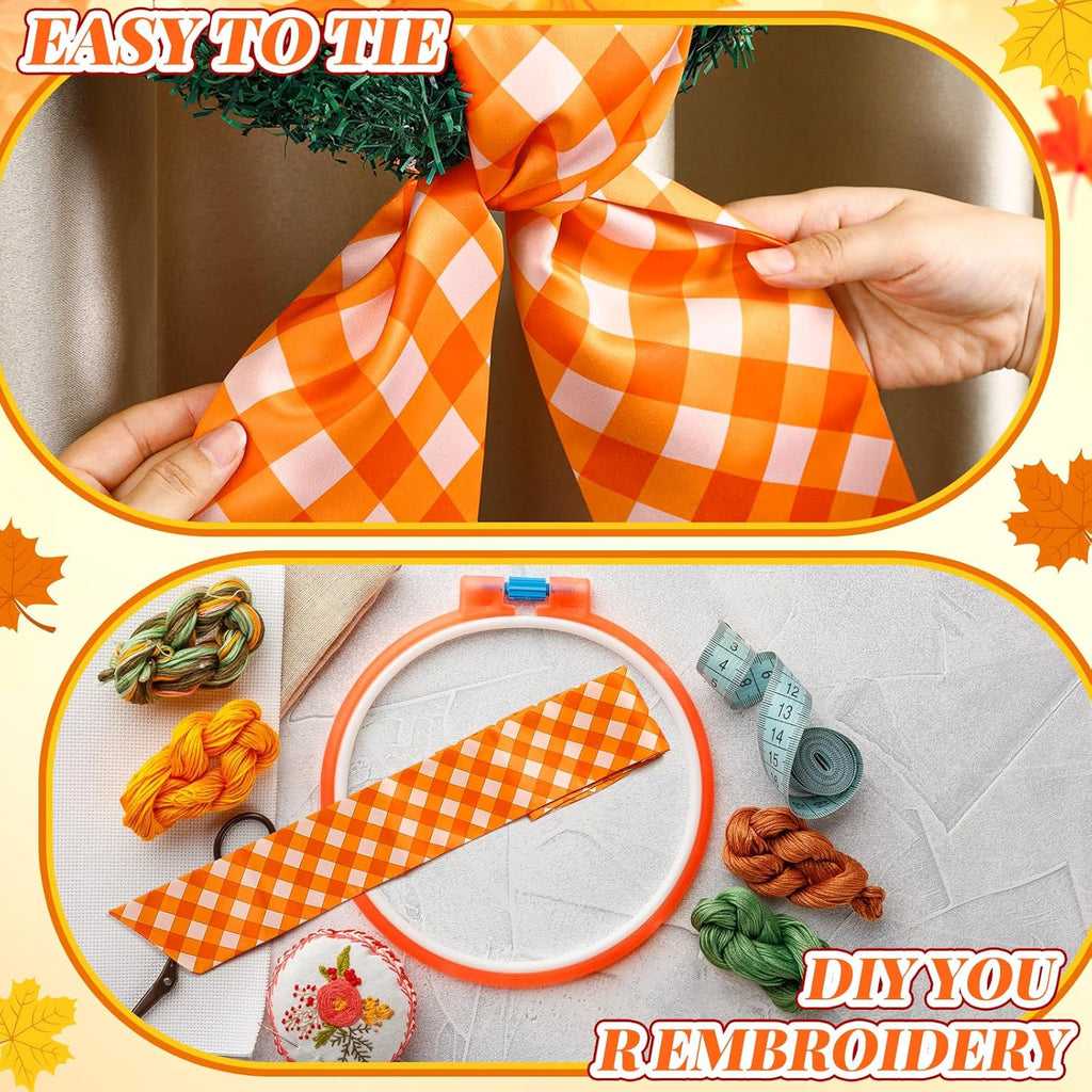 VitalCozy Fall Check Wreath Sash - Satin Ribbon for Monogrammed Decor | Indoor/Outdoor Use