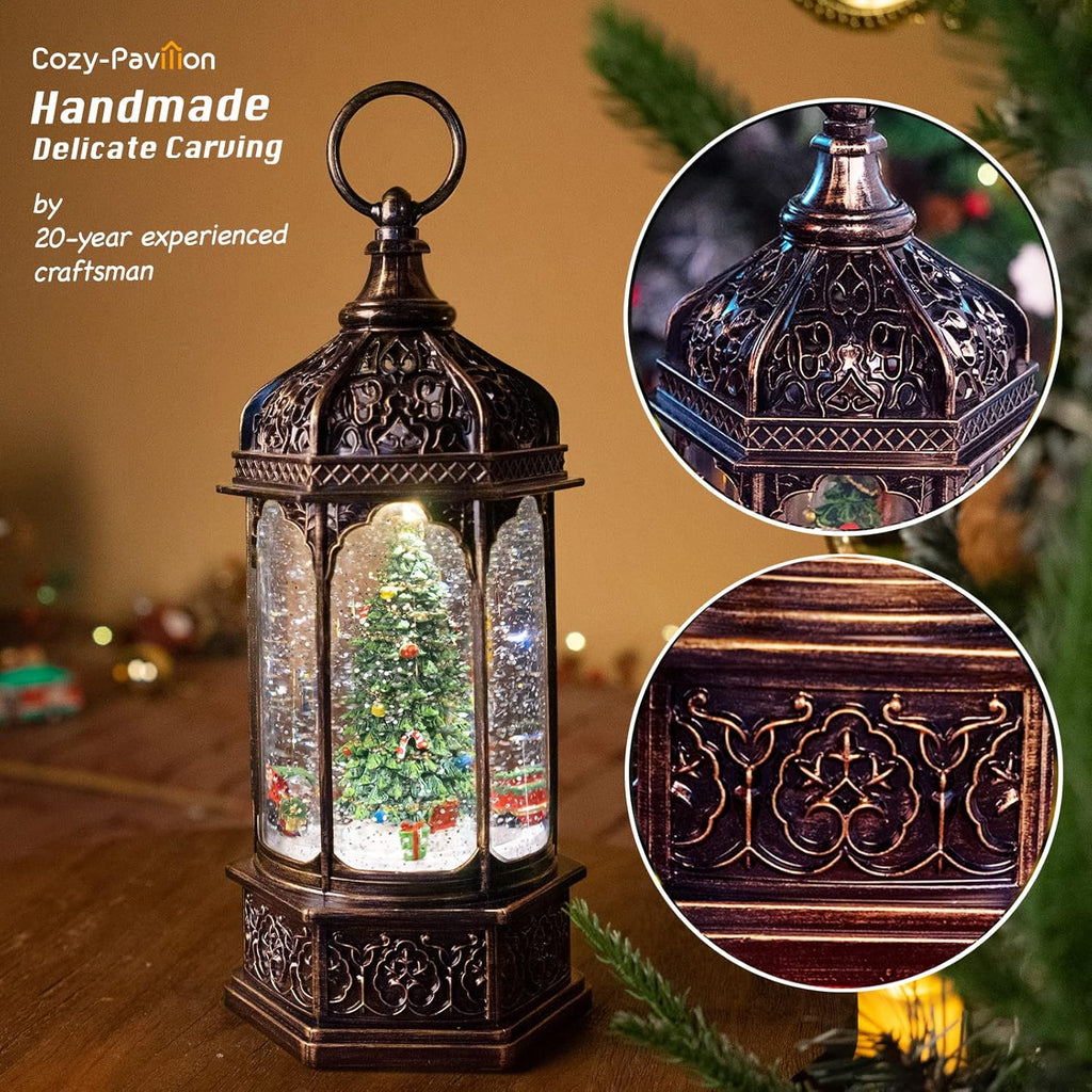 Musical Christmas Tree Snow Globe - Rotating Trains with Timer | 12.7'' Decorative Music Box for Adults